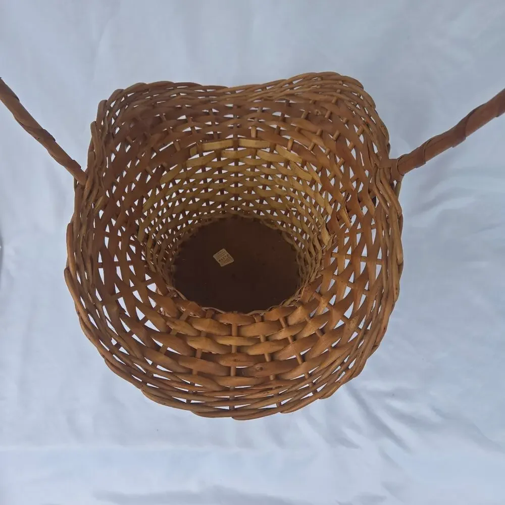 Vintage Rattan Wicker Floor Vase Basket Handles 24